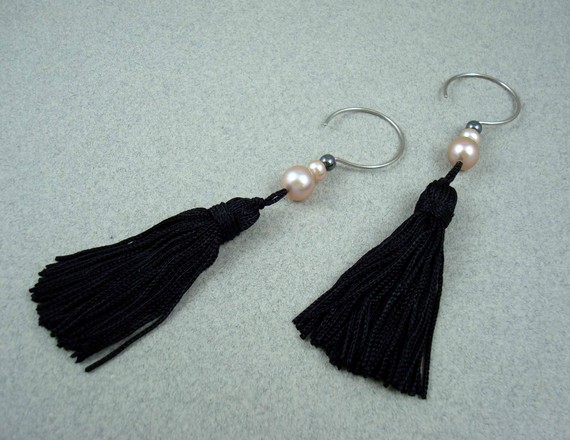 Wick Earrings with black fabric wicks titanium wire by JiaStyle