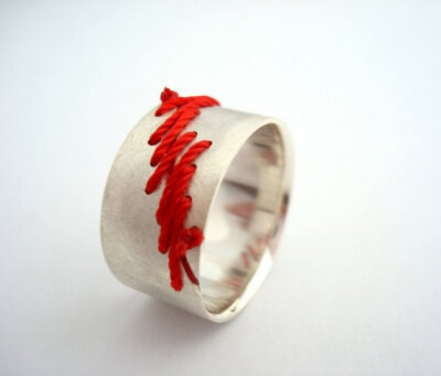 Scar Ring Sterling Silver with Silk Thread and by JiaStyle