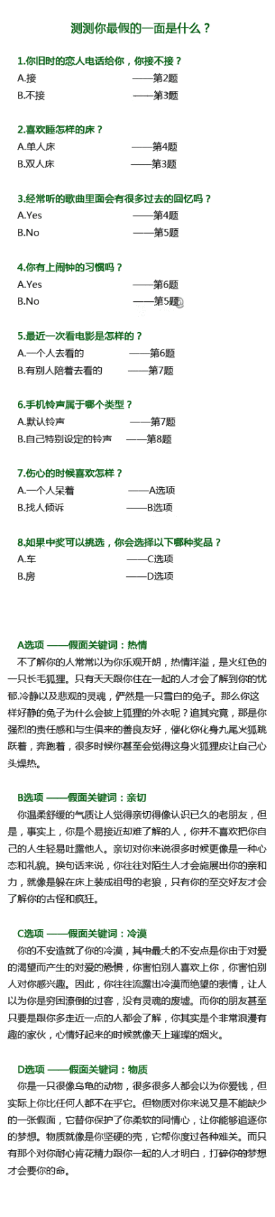 【测试】测测你最假的一面是什么？很准哦！！