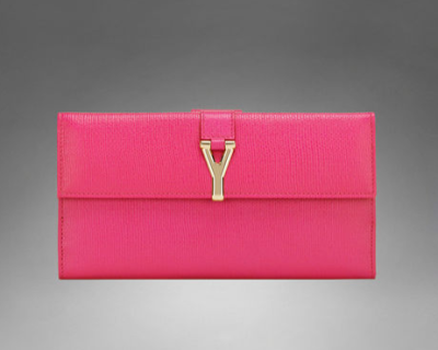 LARGE YSL CHYC WALLET IN FUCHSIA TEXTURED LEATHER, 这个颜色太好看了吧