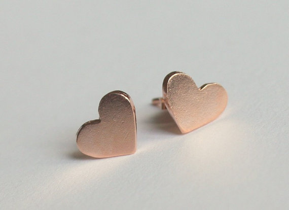 Rose Gold Plated Tiny Valentine Heart Earrings Studs