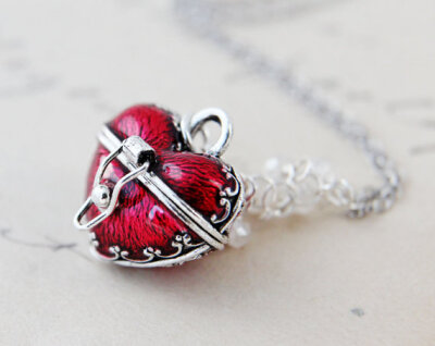 Heart Shaped Box Necklace Locket Sterling Silver Valentines Day Women Love Fashion Valentine