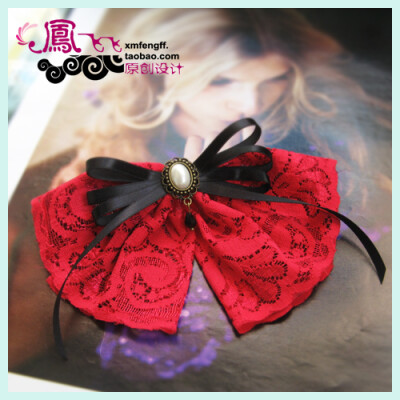 凤飞飞原创 复古 手工饰品 优雅蕾丝蝴蝶结发饰