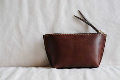 Hand Stitched Dark Brown Leather Pouch