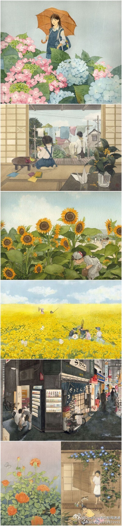 秋的心情，日本插画师，Kanazawa Mariko 1954年出生于长崎市，45岁时决定开始画画，数次投稿后被发掘，获得数个新人大奖，并成功跻身商业插画家之列。金泽的作品笔触细腻、用色温润，题材常见花卉、动物等传统日本画…