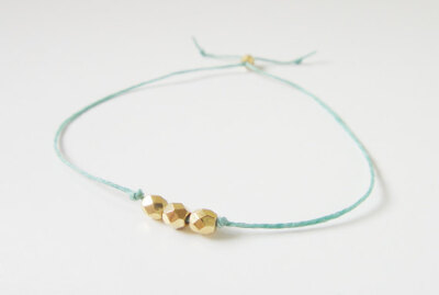 Wish Bracelet Three Gold Beads on Mint Green Irish by Mayisen