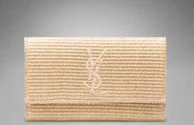 LARGE YSL CLUTCH IN NATURAL RAFFIA