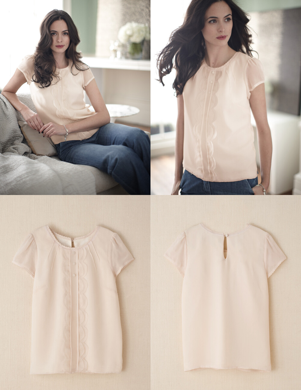 From www.bodenusa.com-Scalloped Silk Top$118.00 $118.00 BA023（乖巧可爱的小粉上衣）