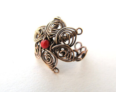 red flower bronze brown gold ring