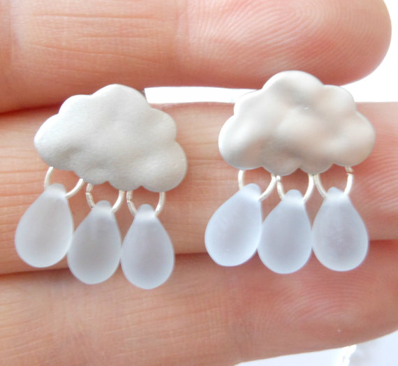 Raindrop Silver Rainy Day Silver Blue Cloud Earrings