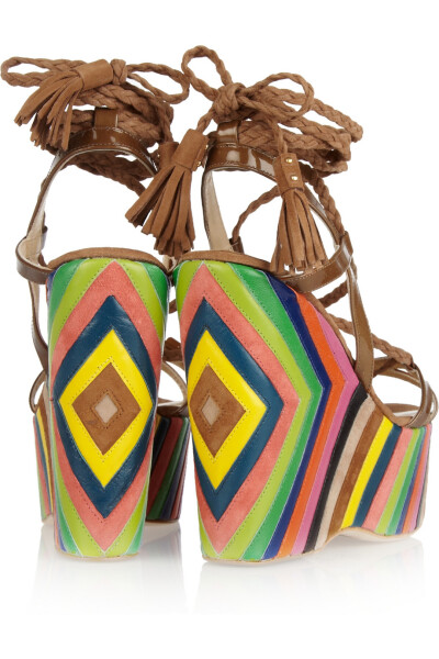 Jimmy Choo 2012spring Pearl striped leather and suede platform wedges