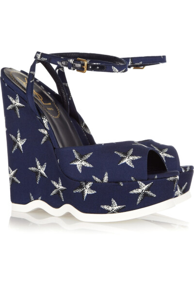 Yves Saint Laurent | Riviera starfish-print canvas wedge sandals