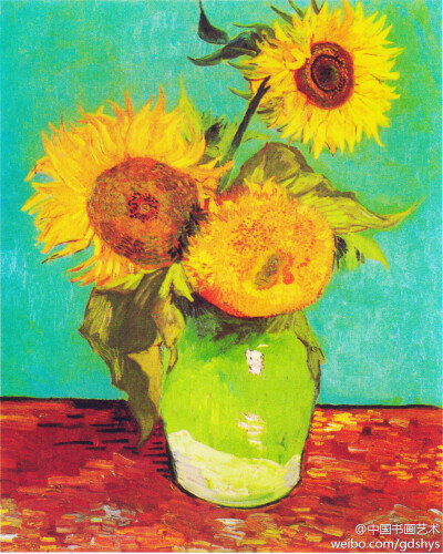 梵高 油画 《花瓶里的三朵向日葵》
