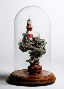 The Lighthouse-AJapanese Suiseki with mixed media, φ7.0″x 11.0″日本艺术家Takanori Aiba建筑盆景2，他利用卡纸，塑料，石膏，树脂等材料结合盆景植物，创造出了别出新意的艺术世界。