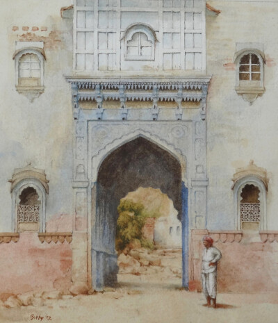 gateway in JodhpurIn the maze of old Jodhpur, this once-splendid and now forgotten gate-way in florid late Islamic-Indian style leads nowhere except up a few steps to the very base of the precipice th…