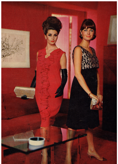 Chanel ModelsJulie and Giedre present the creations of Chanel, for AutumnWinter 196566.French Elle,August 1965.