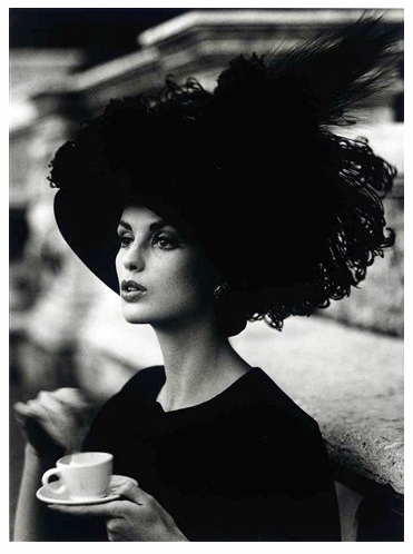 Dorothy feathered hat and coffee photo by William Klein 1962