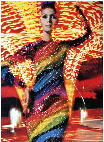 Isabella is wearing beaded gown by Cardin, photo by William Klein, 1965