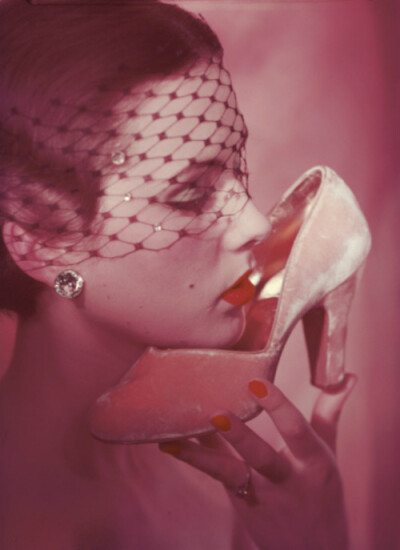 Pink velvet pump by Rayne, photo by Anthony Denney, 1950