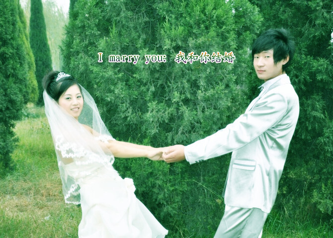 I marry you. 披上圣洁的婚纱，我就是你的新娘。执子之手，与子偕老。