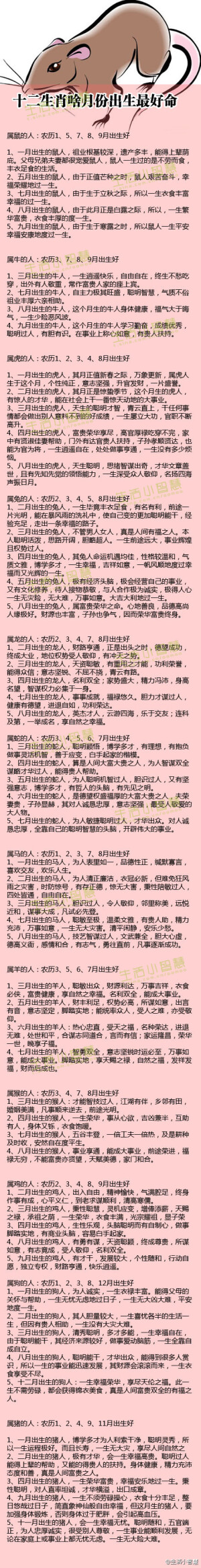 十二生肖啥月份出生最好命，你是在最好的月份出生的吗？