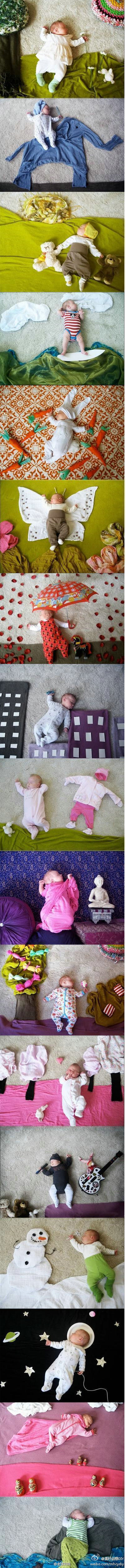 给孩子摆的各种造型，好萌啊~~>>>更多有趣内容，请关注@美好创意DIY