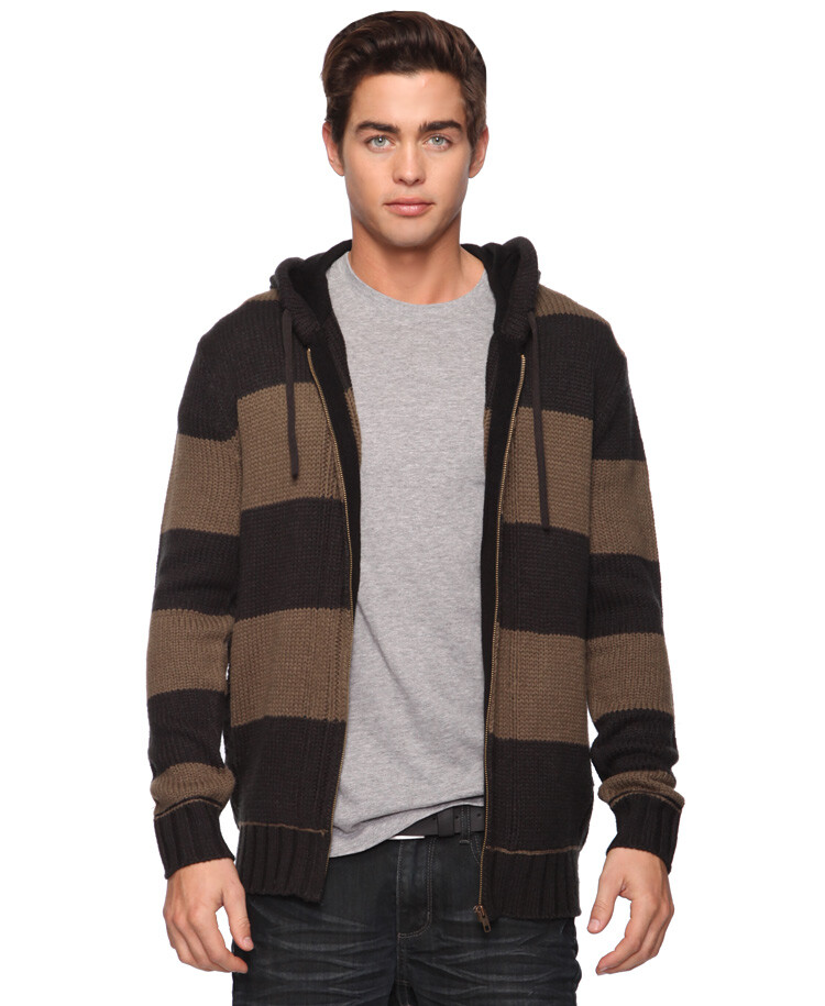 21 MEN|Striped Cardigan W/Hoodie