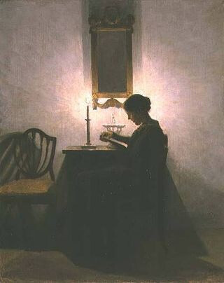 Peter Vilhelm Ilsted, Woman Reading by Candlelight