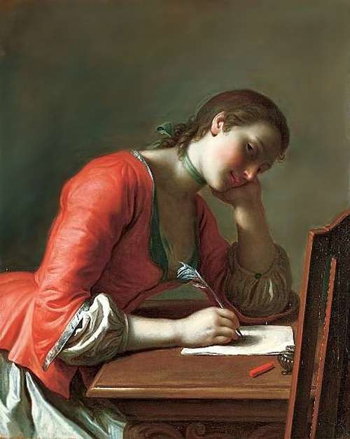 Kress Collection (Samuel H. Kress), États-Unis La jeune fille qui écrit une lettre d'amour 1755 Norton Simon Museum, Pasadena, Californie, USA