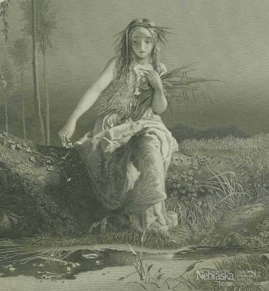 Ophelia, Plate 22, Engraved by C. Cousen after a painting by A. Hughes.