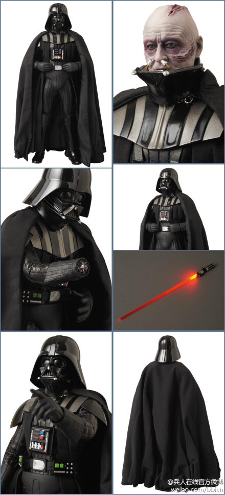 MEDICOM：星球大战-达斯维达2.0/ RAH DARTH VADER(TM) Ver.2.0，全高約320mm，可摘头盔，附有可替换断手部件，LED集成可发光激光剑，素体可发声-包括维达独有的呼吸声及电影经典台词，售价1800