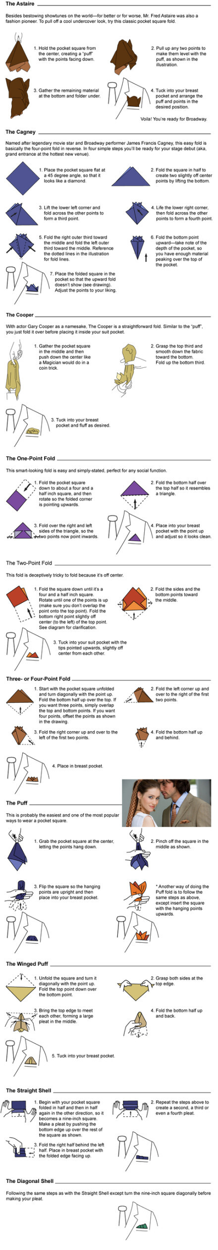 how to fold a pocket square,各类口袋巾叠法