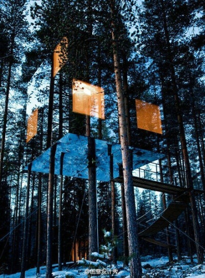 独特的树屋把外表面换成了镜面，营造出奇幻的隐身效果。