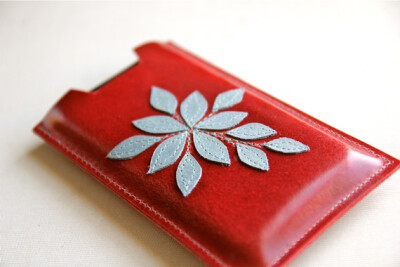 Leather iPhone Sleeve in Cherry Red