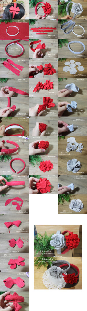 不织布的各种妙用 DIY 3款 发箍 （花朵可以做成活动式的·不一定要固定si·不做成发箍也可以做成头绳哦）