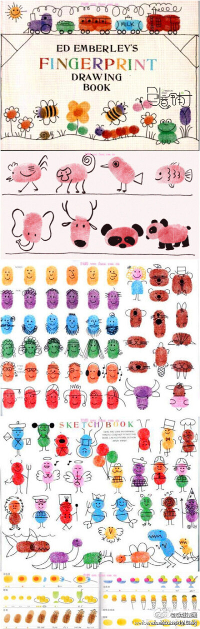 可爱的指纹画，可以让宝宝们发挥自己的创造力，在手指印上画出各种各样的图案！