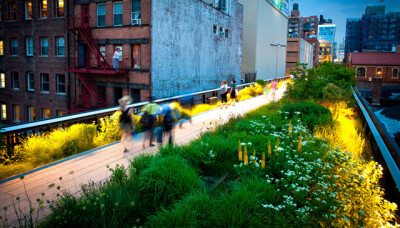 2012年度国际园林摄影师 “绿色城市”类，Conversations from a Balcony at dusk along the High Line，摄影：Claire Takacs