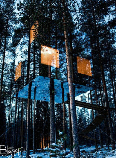独特的树屋把外表面换成了镜面，营造出奇幻的隐身效果