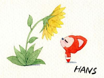 我多么希望种一朵花， 像向日葵向着太阳一样， 每天向着我，开花，微笑。------ Hans编/绘