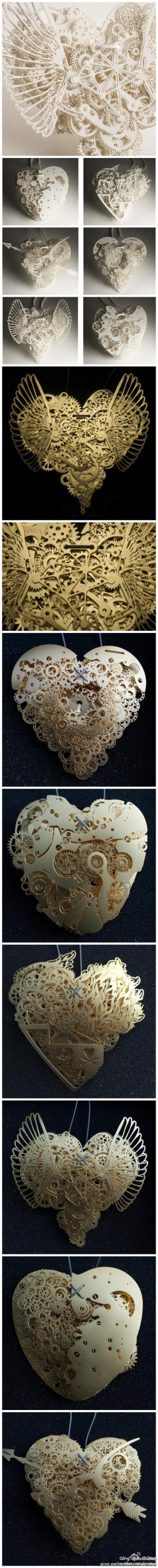 精致的机械心脏纸雕艺术