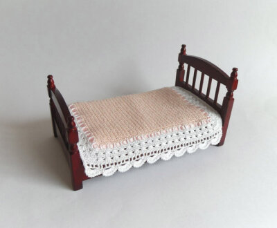 Dollhouse Miniature Single Bedspread Crochet - Blush Pink, White