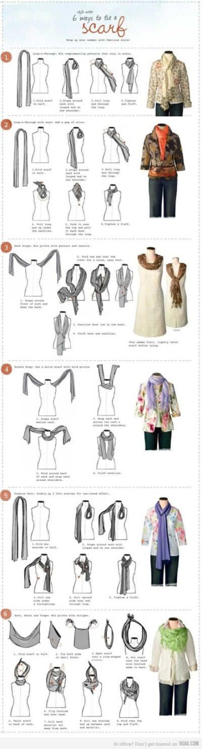 【技术贴：围巾应该怎么戴】6 ways to tie a scarf （系围巾的6种方法），广大爱美男女们！技术帖来也，速度扩散！各种围巾种类：scarf 围巾 | Pashmina 披肩 | sarong 纱笼 | Silk scarves 丝巾 | bandana 大手帕、…