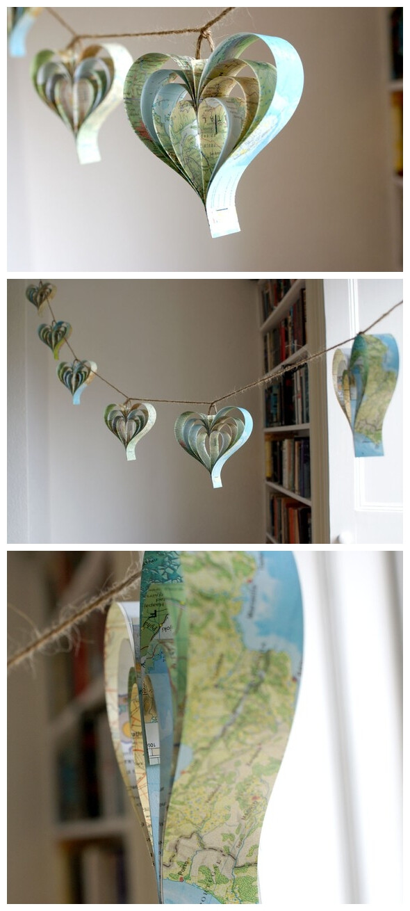 地图折纸爱心♥♥♥ [Map garland of hearts] from Etsy