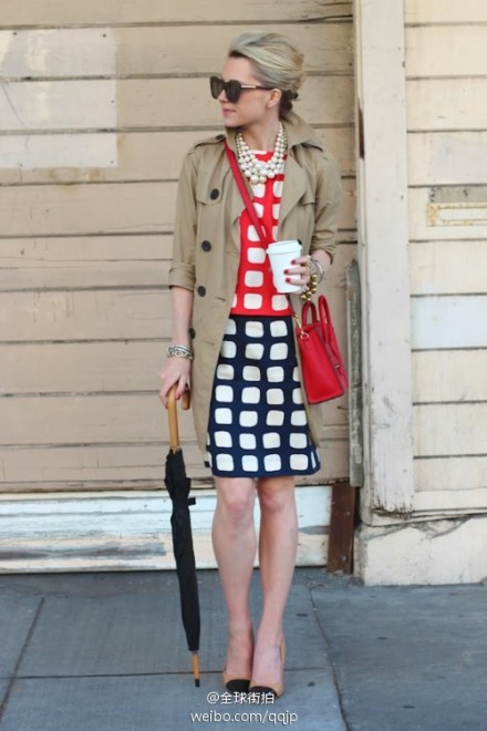 Dress: Milly. Shoes: Zara. Trench: Gap. Bag: Celine. Sunglasses: Karen Walker. Umbrella: Target. Necklace: BR (old). Nails: Essie ‘Lollipop’. Jewelry: YSL, Michael Kors Watch, Jcrew Baubles, GAP