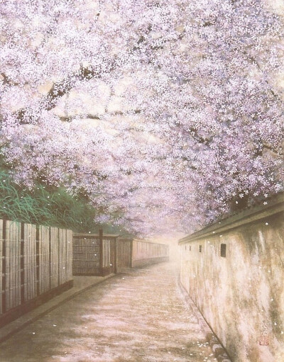 繁花重重尽禅意，庭院深处一黄莺。——绘画来自：福井良宏