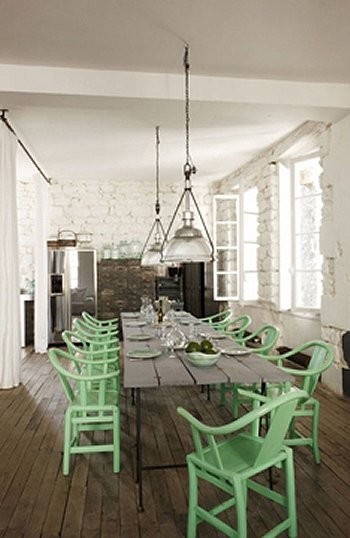 long tables & mint green chairs