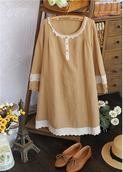 棉麻钩花宽松娃娃款