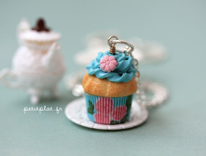 Pastel Turquoise Cupcake Necklace