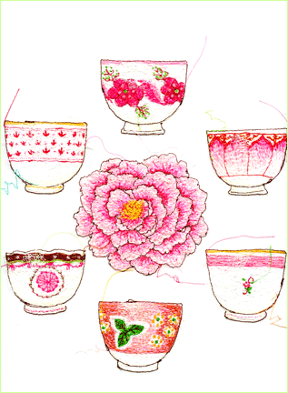 Miyuki Sakai 插画 咖啡系列 粉色的咖啡杯
