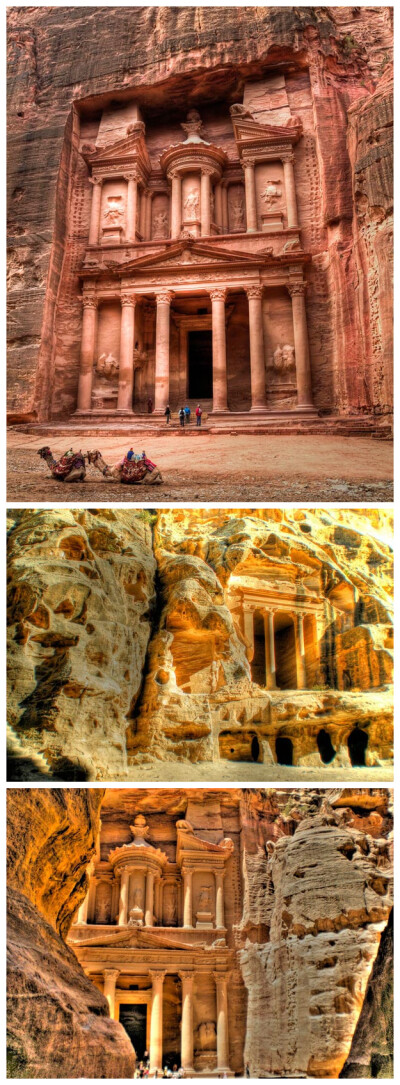 佩特拉（Petra）引是约旦的一座古城，位于约旦安曼南250公里处，隐藏在一条连接死海和阿卡巴海峡的狭窄的峡谷内。古代曾为重要的商路中心，厄多姆国的都城。1812年以来陆续发现许多古迹，大都雕刻在一条深谷的岩壁上…